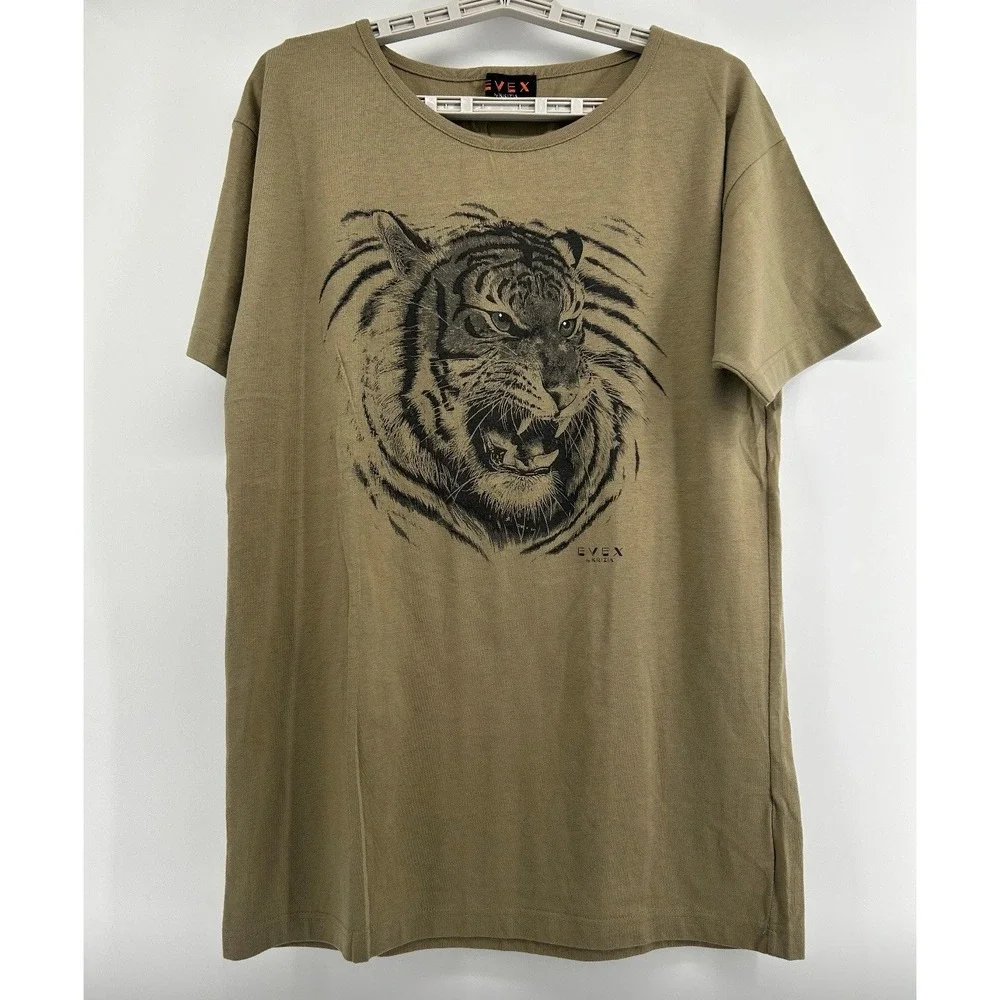 Evex By Krizia Vintage Men's T-shirt Size 40 Tiger Sand Green